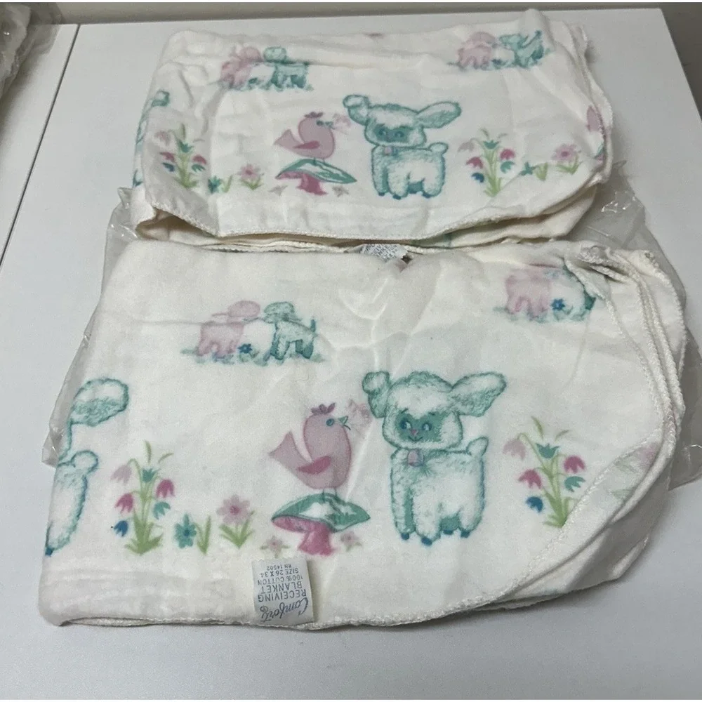 Vtg Riegel Comfort 100% Cotton Flannel Baby Receiving Blanket Bird Lamb NEW NOS